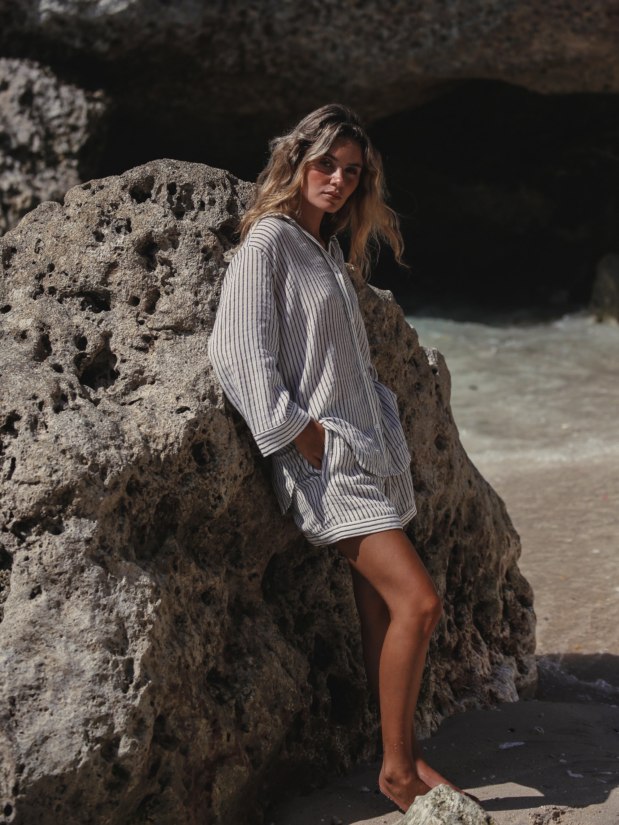 Voyage Short Set - Black Stripes