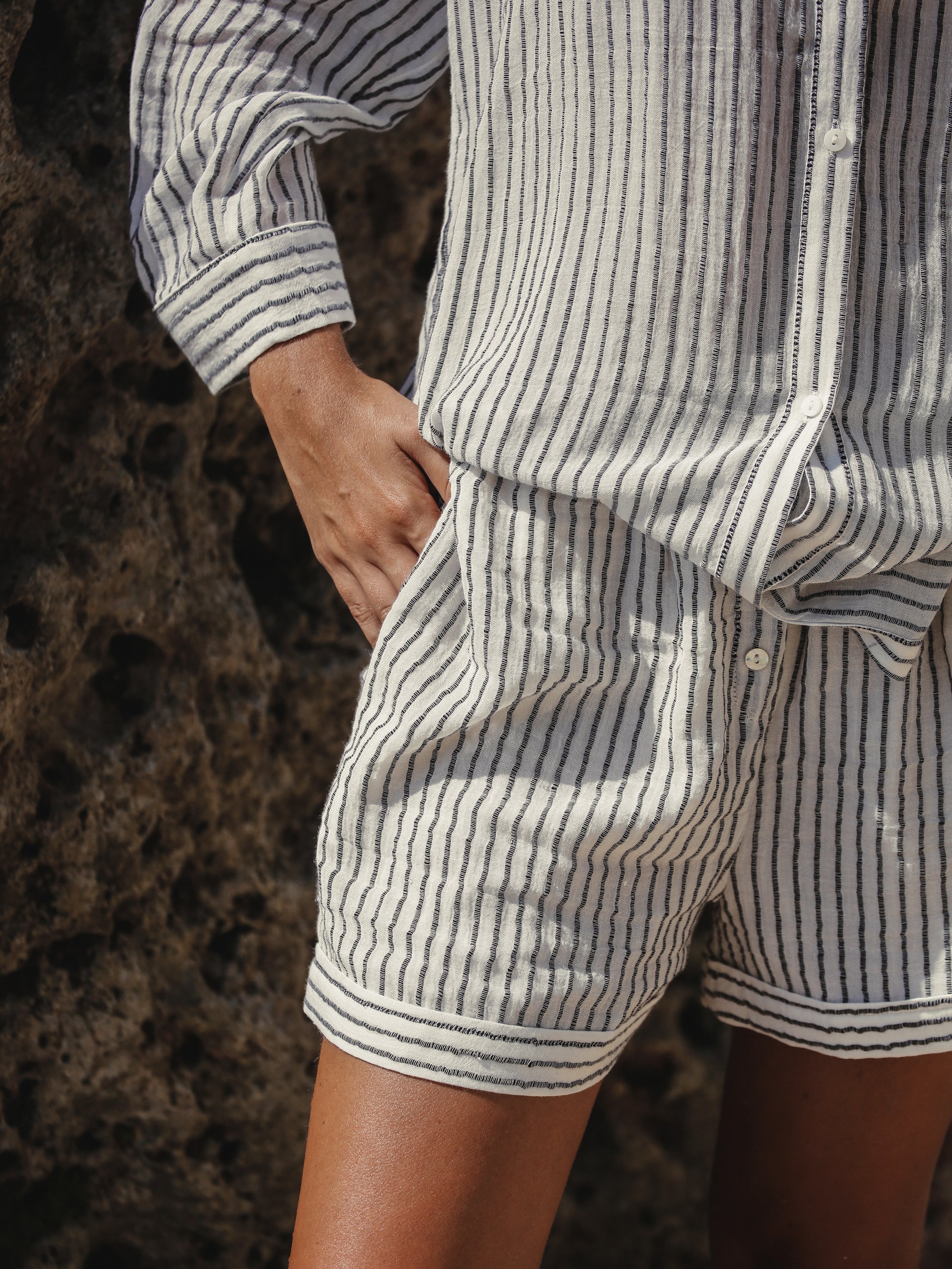 Voyage Short Set - Black Stripes