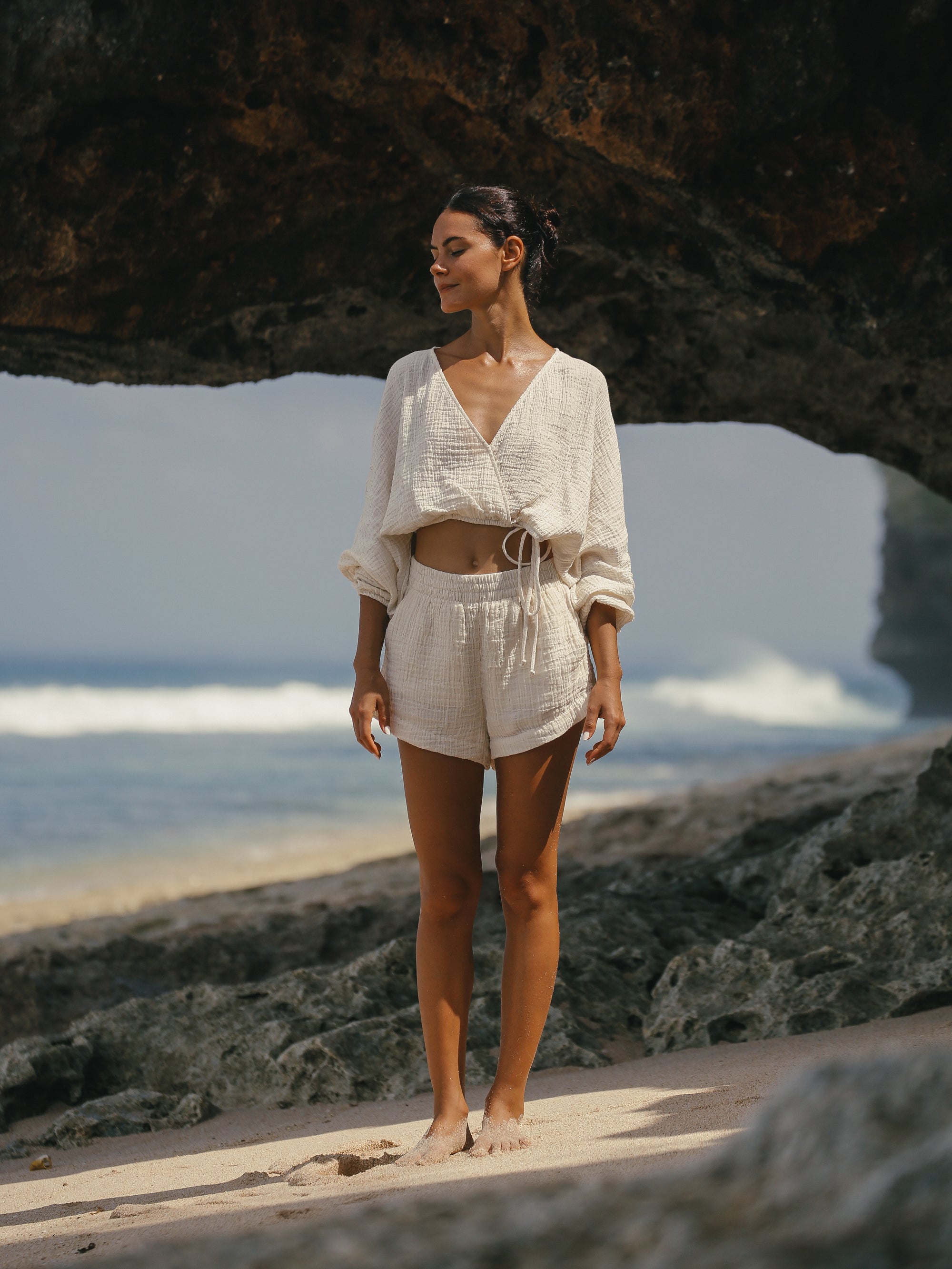 Siena Top - Natural with Gold Stripes