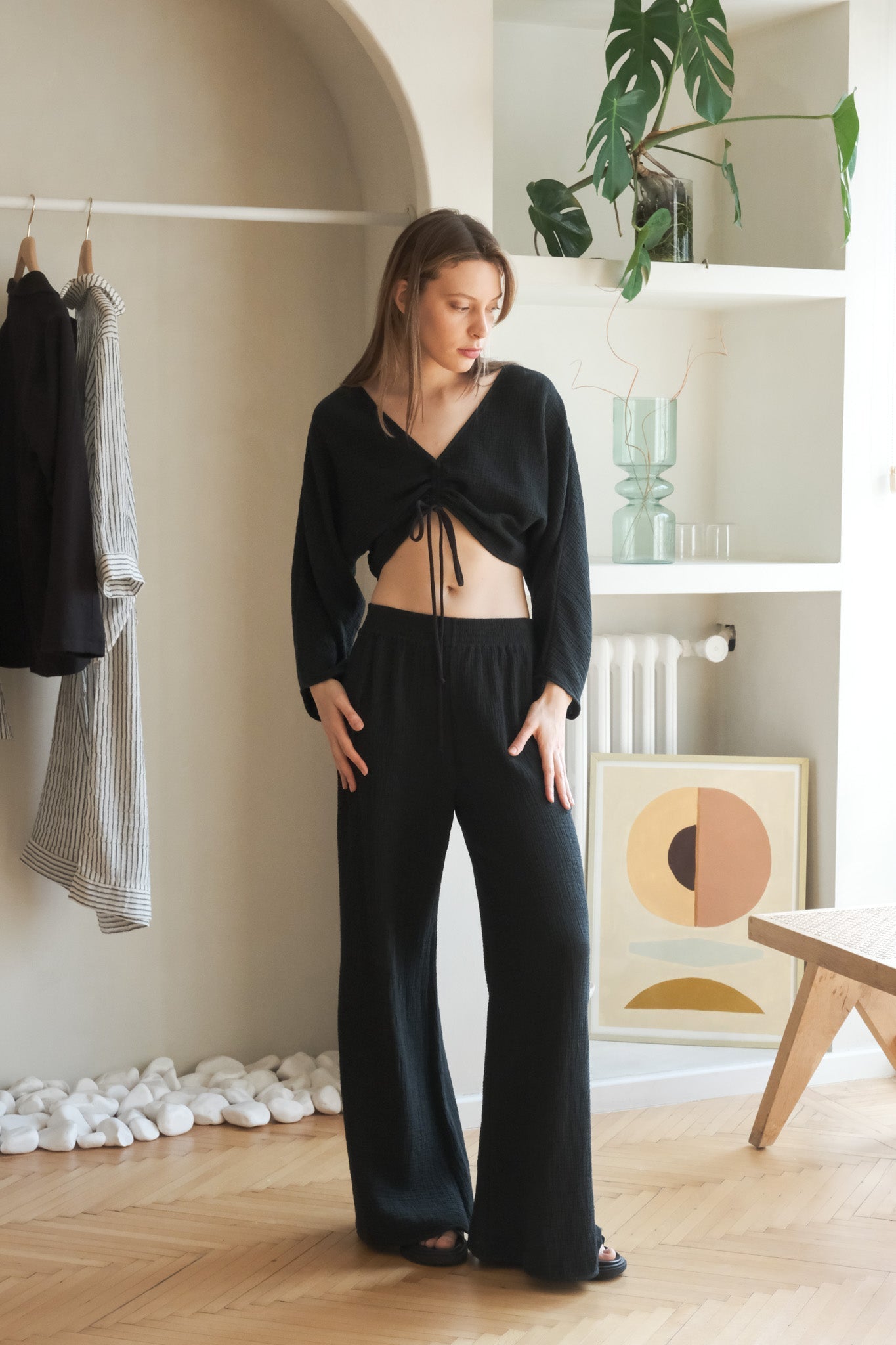 Gaia Drawstring Crop Top - Black