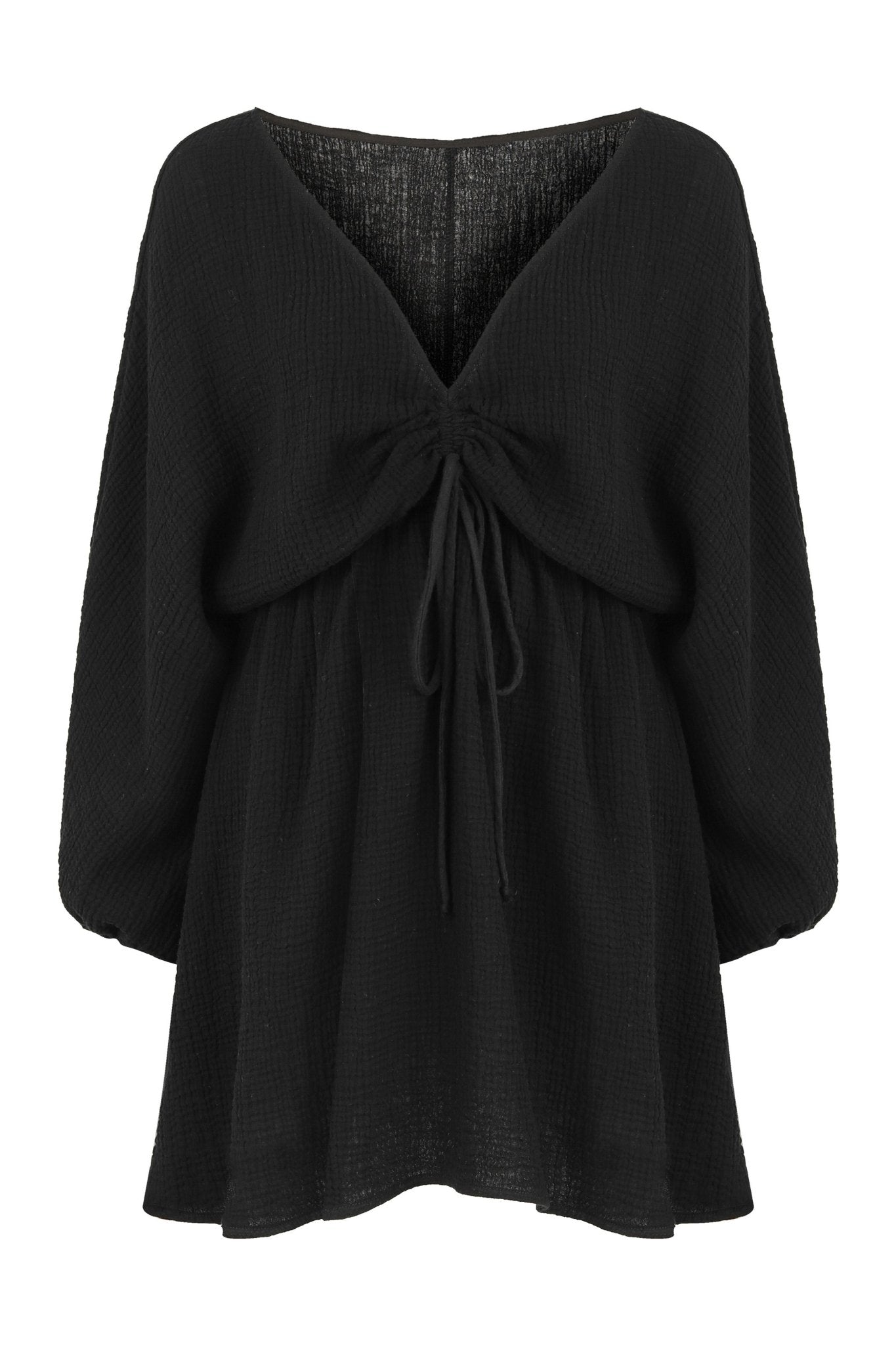 Gaia Drawstring Mini Dress Black - The Handloom